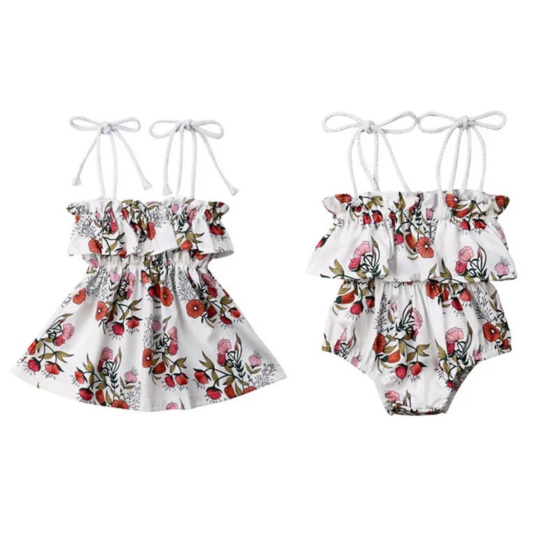 

Big/Little Sister's Matching Clothes Newborn Baby Girl Floral Printed Sleeveless Summer Little Sister Romper Big Sister Dress