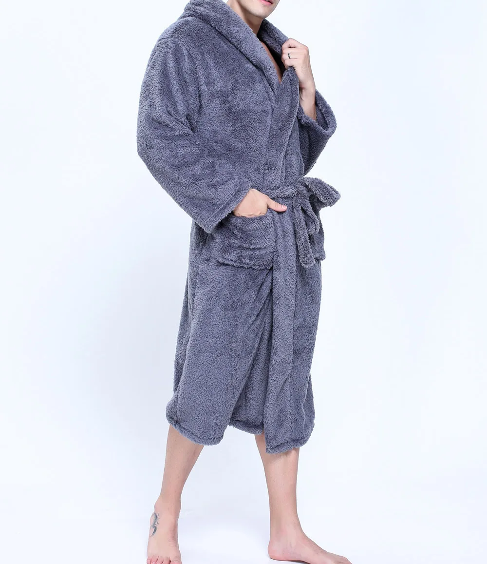 Paar Dressing Kleider Für Männer Frauen Warm Super Weich Flanell Korallen Fleece Lange Bad Robe Herren Kimono Bademantel Männlichen Robe mit kapuze
