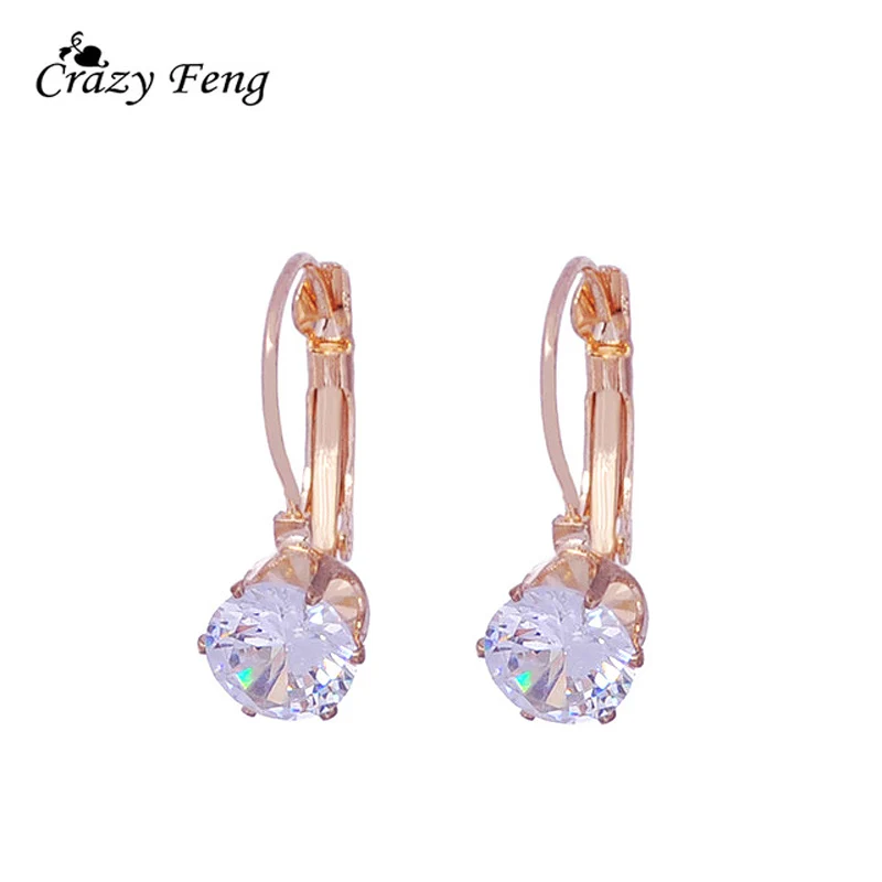 

New 1PCS Women's Romantic Silver-color Red Blue White CZ Stone Pierced Hoop Earrings Round Shape Small Earring Jewelry Charms