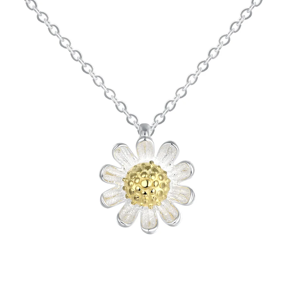 PIXNOR Fashion Daisy Flower pendant Necklace S925 Sterling Silver Solid