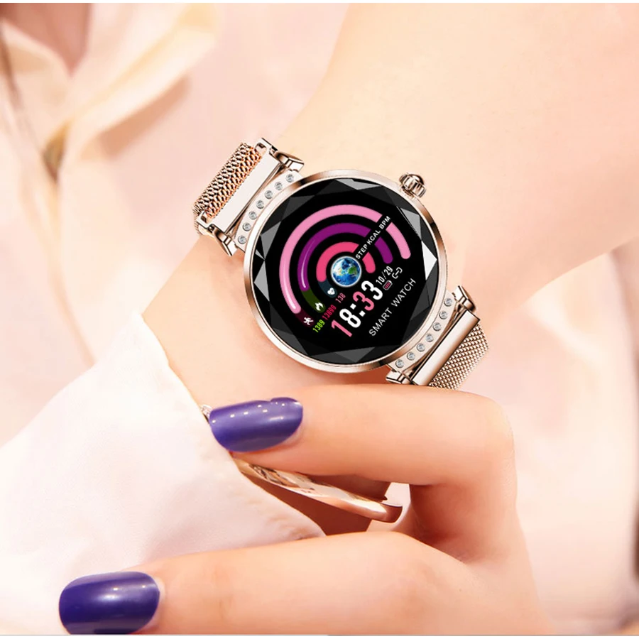 Женские часы, женские Смарт-часы H2, 3D Стразы, стекло, пульсометр, кровяное давление, монитор сна, лучший подарок для девочек, умные часы