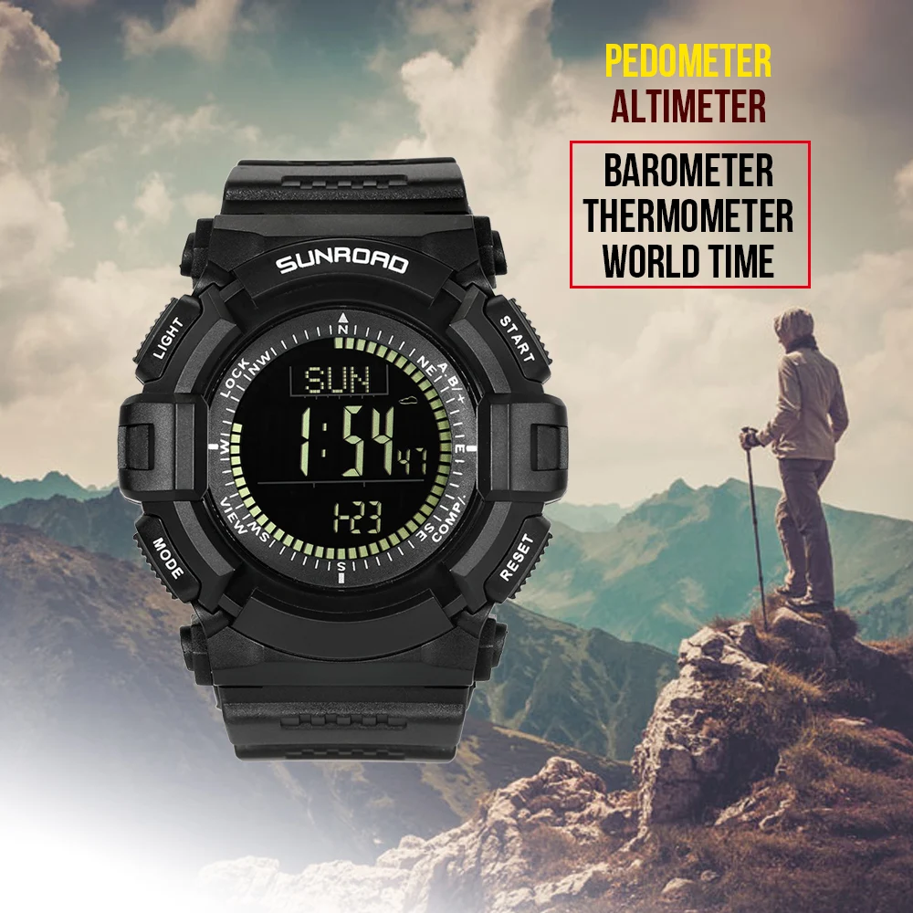 

SUNROAD Large Dial Digital Sport Watch Multifunction 5ATM Water Resistant Outdoor Pedometer Wrist Watch Fitness Equipments