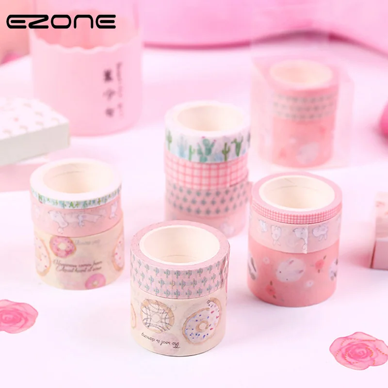 

EZONE 1PC/3PCS Cartoon Washi Tape Kawaii Grid/Donut/Rabbit/Cactus Pattern Papers For DIY Scrapbook Album School Office Supply