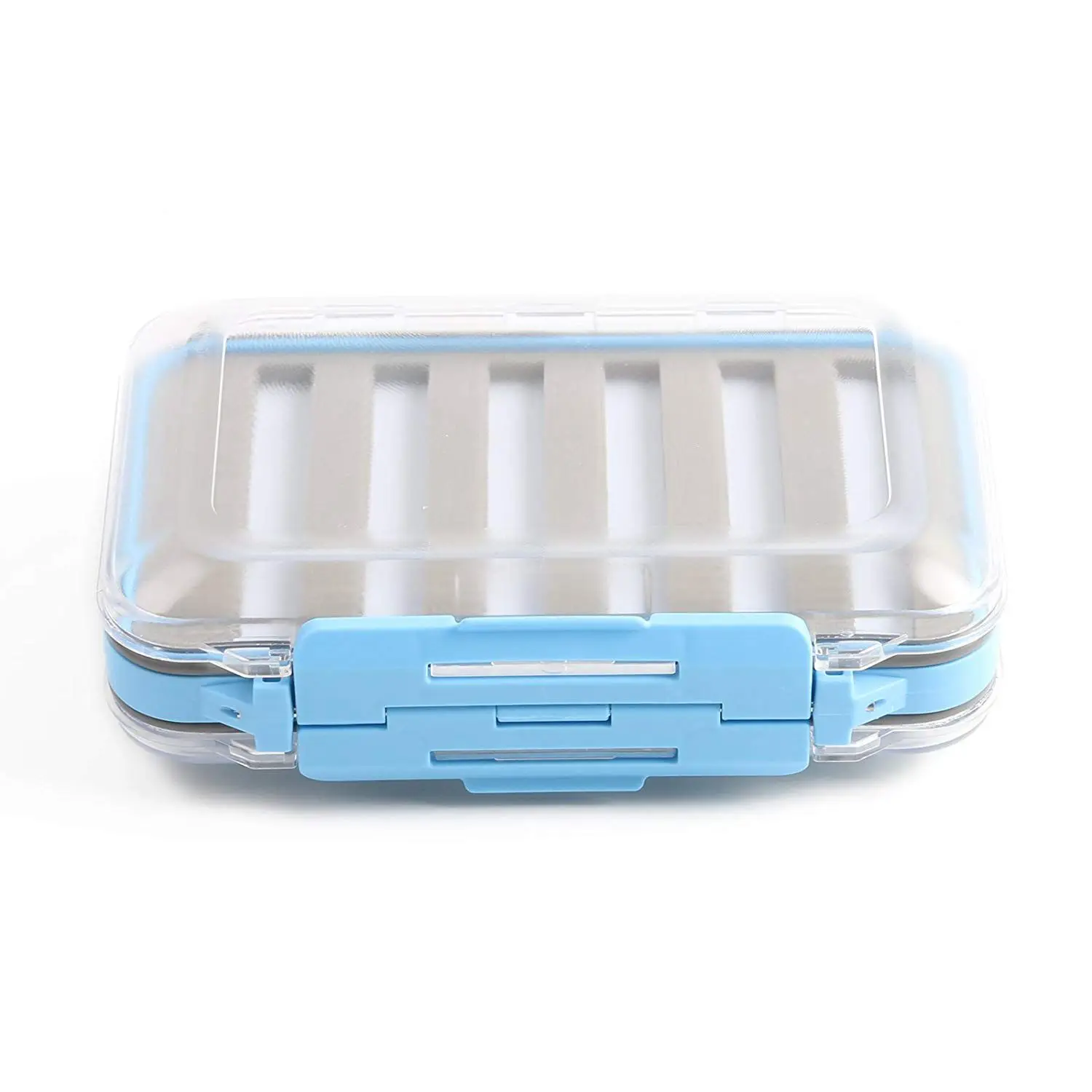 HOT-Two-Sided Waterproof Fly Box Slit Foam Fly Fishing Box Blue + transparent