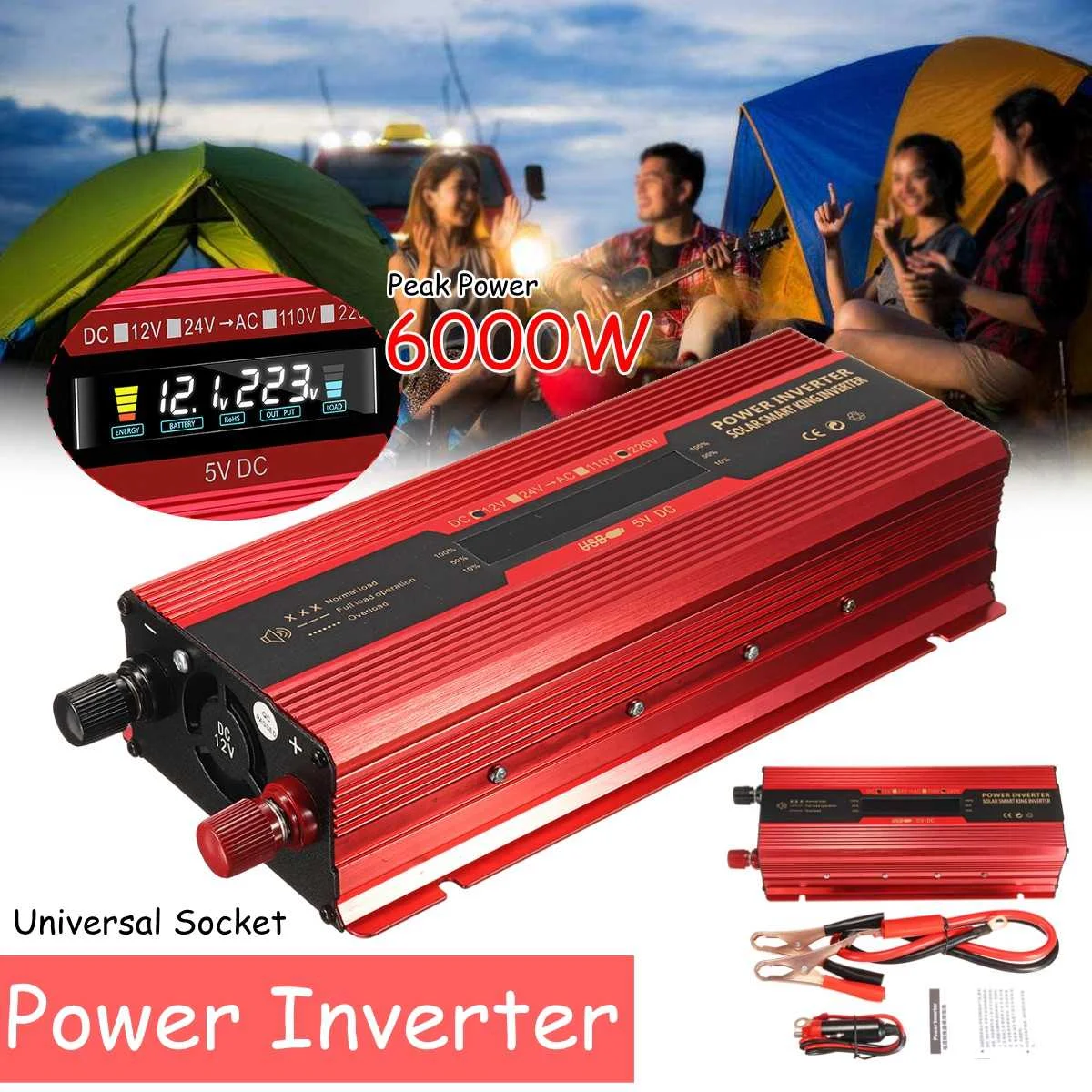 

Car Inverter 12V 220V 6000W P eak Power Inverter Voltage Convertor Transformer 12V/24V 110V/220V Inversor Universal/US Plug
