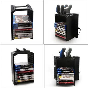

Multifunctional Game Disk Storage Tower Dual Controller Charger Dock Station With Micro USB Cable For PS4 Game Controller Black