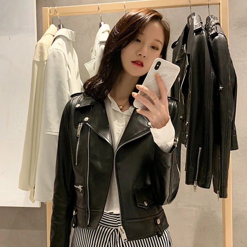 

2019 Spring Luxury Brand Designer Leather Jacket Women Real Leather Jacket Sheepskin Jacket Motorcycle Genuine Leather Jacket