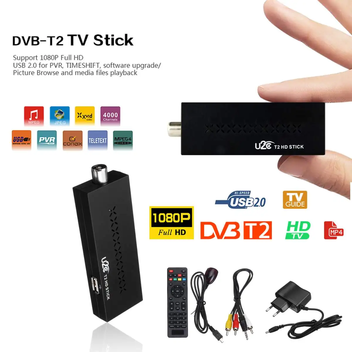 En Ligne USB2.0 DVB T2 récepteur TV DVB T2 Tuner TV boîtier Full HD 1080 P Support récepteur de télévision numérique MPEG4 intégré manuel russe