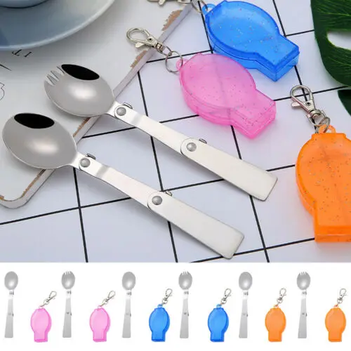 

Stainless Steel Folding Cutlery Set Knife Fork Spoon Tool Camping Hiking Utensil Forks Outdoor Camping Travel Portable Spoon