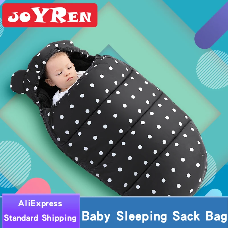 

Thick Baby Sleeping Bag Infant Envelope to Extract the Winter Black Polka dots Newborn Cocoon Fleece Sleepsacks