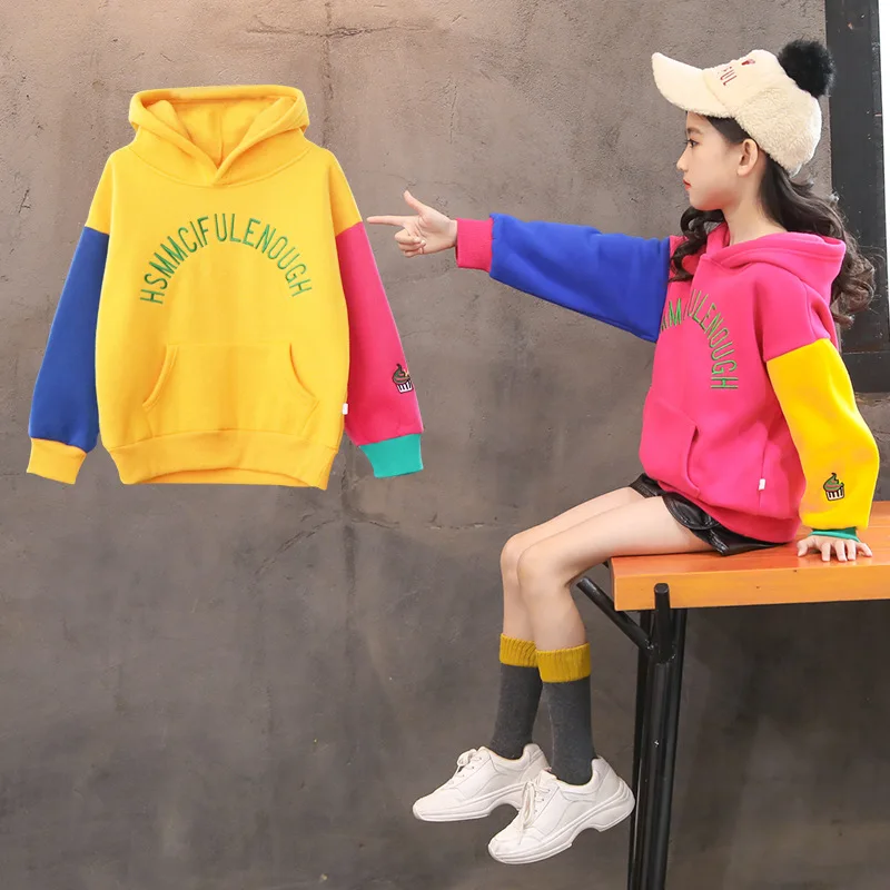 

Children's clothing girls sweater autumn and winter clothing plus velvet thickening 2019 new letter hooded long-sleeved jacket