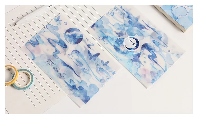 10*15cm 3pcs living in cloud blue design envelop as postcard message card invitation envelop transparent with seal sticker