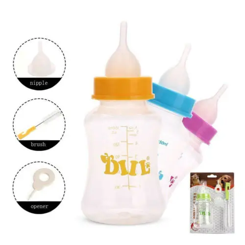 

Pet Small Dog Puppy Cat Kitten Care Milk Watering Feeder Rabbit Nursing Feeding Bottle Nipple Bottle Brush