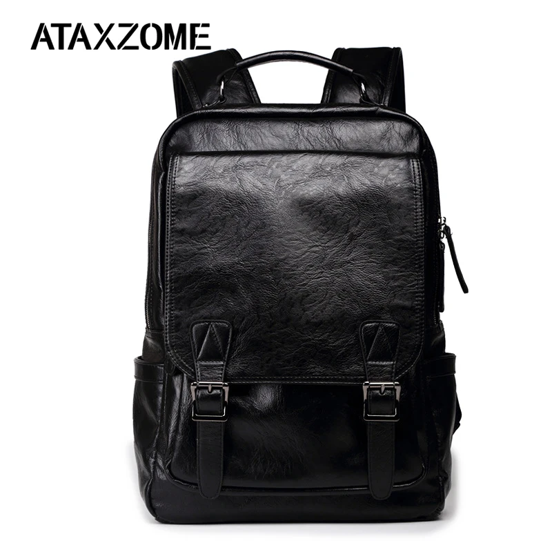 

ATAXZONE Men Backpack PU Leather Waterproof Large Capacity School College Bookbag Laptop Backpack Casual Vintage Daypacks