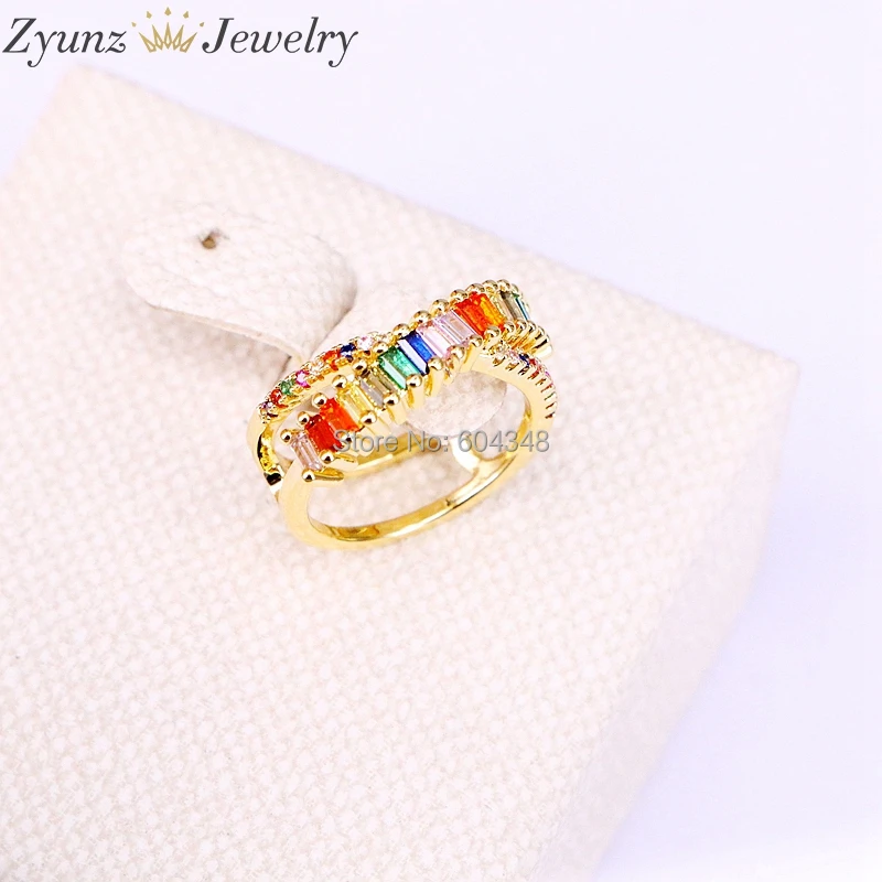 

5-10pcs ZYZ338-9954 Luxury rainbow cz band ring for women lady gift gold color gorgeous trendy finger rings