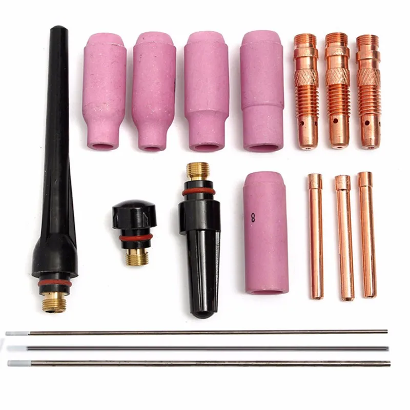 

17Pcs Welders Welding Torch TIG Cup Collet Body Nozzle Kit Tungsten Electrode For WP-17/18/26 TIG Welding Torch