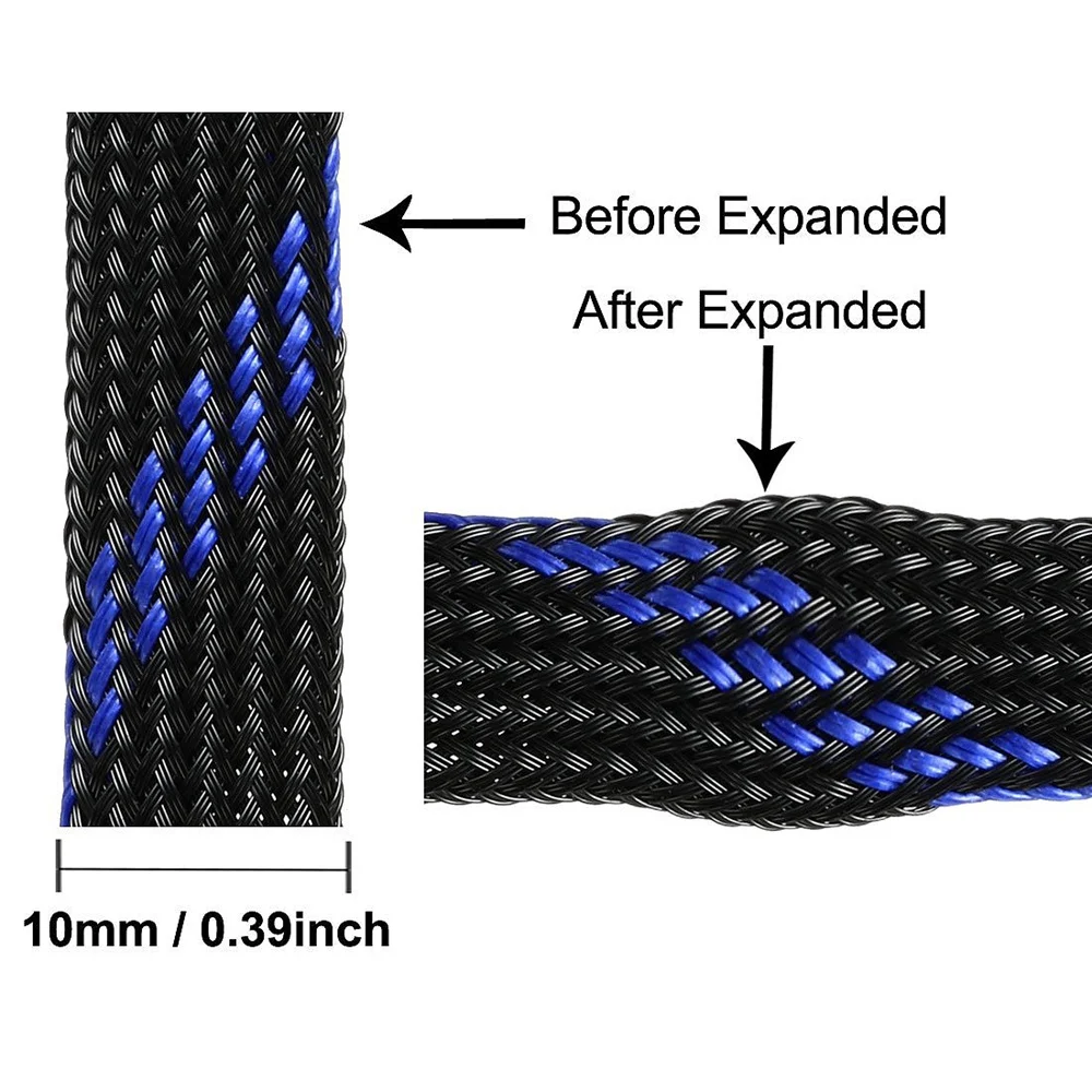 Афбк ПЭТ плетеная оплетка 32,8 футов 10 м расширяемая кабельная обёртка 10 мм диаметр провода оболочка синий черный