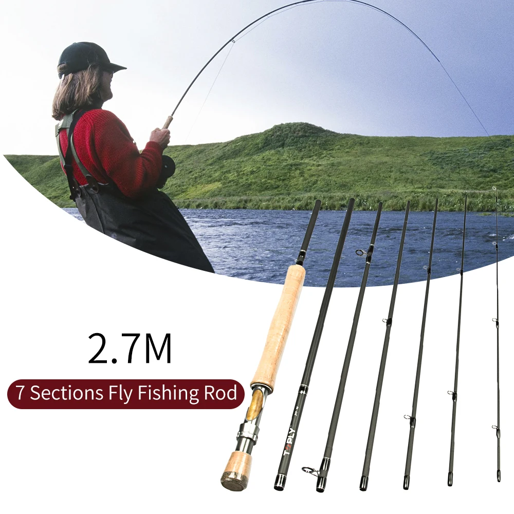 

2.7M Portable Lightweight Fishing Rod with Wooden Handle 7 Sections Carbon Fly Fishing Rod for Seawater Freshwater Boat Fishing