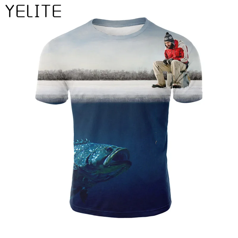 YELITE tshirt Mens Summer Tops Fishman Fish 3D Printed streetwear Man T Tee Shirts Male Short Sleeve Homme Plus Size T-Shirt | Мужская