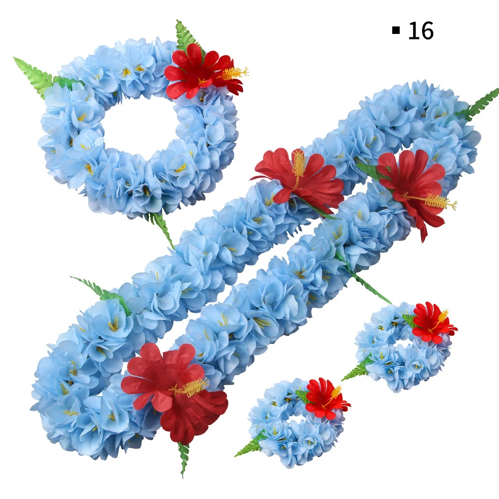 

OHEART Artificial Flowers Hawaii Leis Garland Necklace Headband Tropical Summer Beach Birthday Wedding Party Decor Supplies