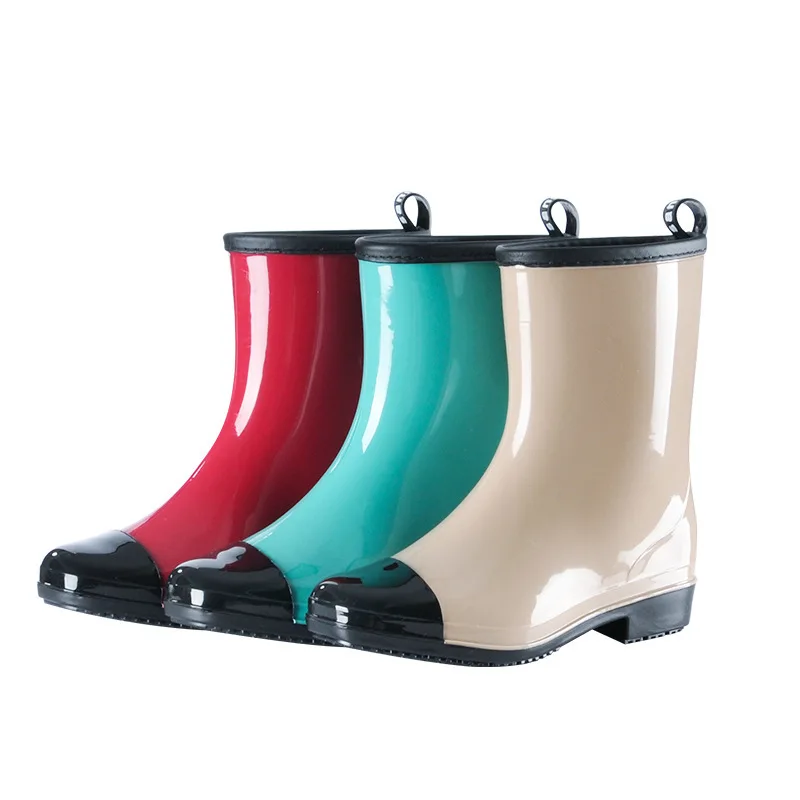 

Outdoors Spring Autumn Ma'am Boots Waterproof Non-slip Canister Fashion Rainshoes Spelling Color Low With Keep Warm Water Shoes