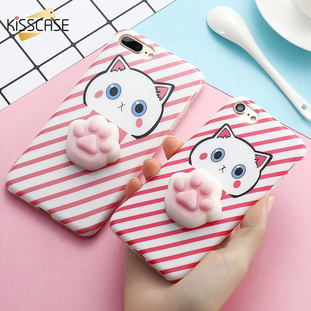 KISSCASE 3D чехол с милым котом для iPhone 7 8 6S 6 Plus X 10 креативный Жесткий пластиковый