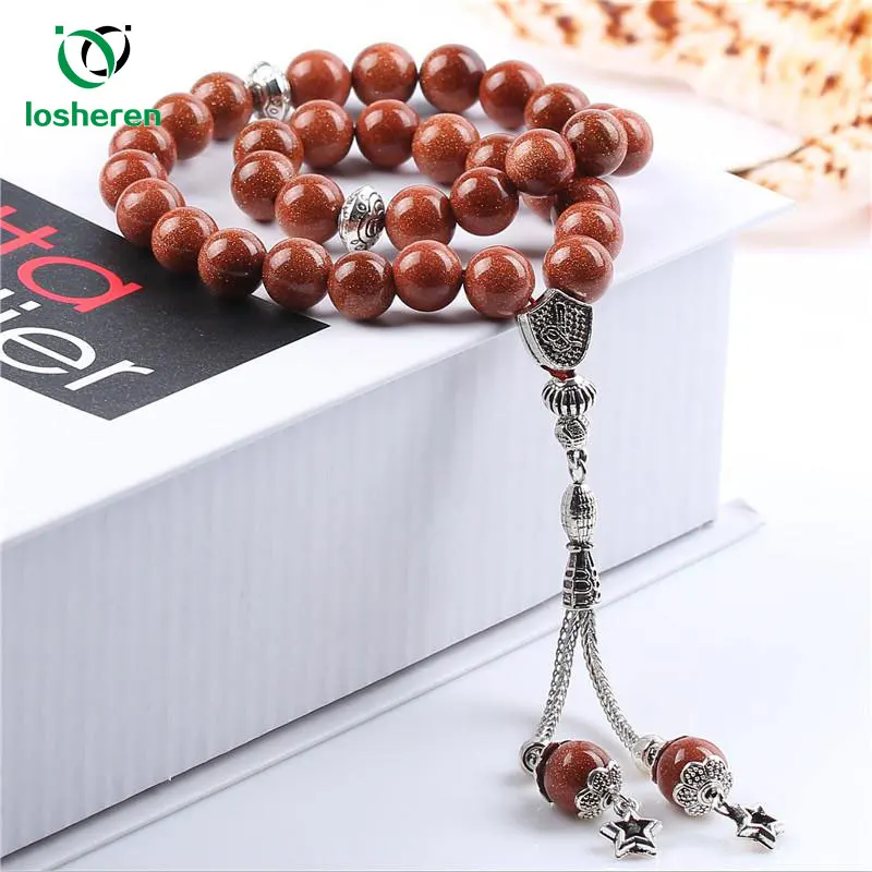 LOSHEREN натуральный Золотой песочный камень Tesbih исламские молитвенные Бусы Tasbih