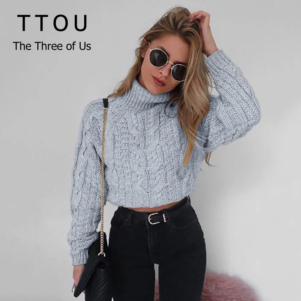 

TTOU Women Retro Twisted Turtleneck Sweater Autumn Winter Female Plus Size Outwear Thick Long Sleeve Short Pullovers Knittwear