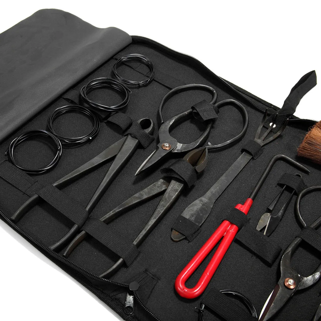 Mayitr 10Pcs Bonsai Tool Set Carbon Steel Extensive Cutter Scissors Kit With Nylon Case For Garden Pruning Tools