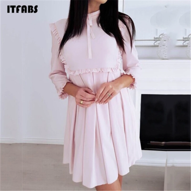 

New Fashion Half Sleeve Ruffles Mini Dress Sexy Ladies Pleated Women Party Mini Dress