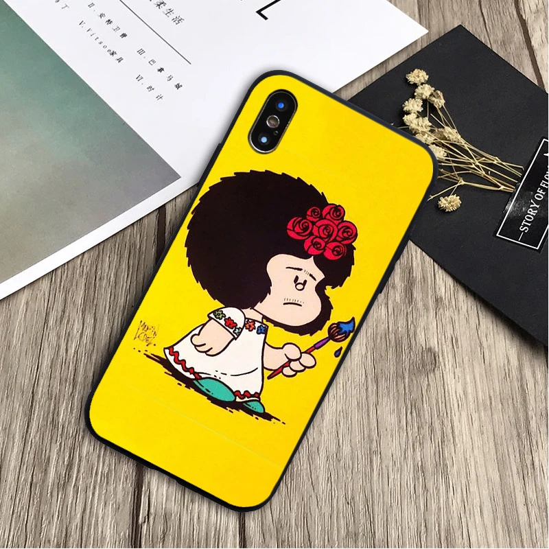 Mafalda милый чехол мягкий силиконовый черный ТПУ для телефона iPhone 5 5C 5S SE 6 6plus 7plus 8 8plus