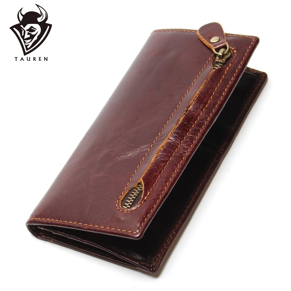 

Genuine Leather Men's Wallet Newly Bifold RFID Blocking Wallet For Men Protection Credit Card Cowhide Zipper Long Purse