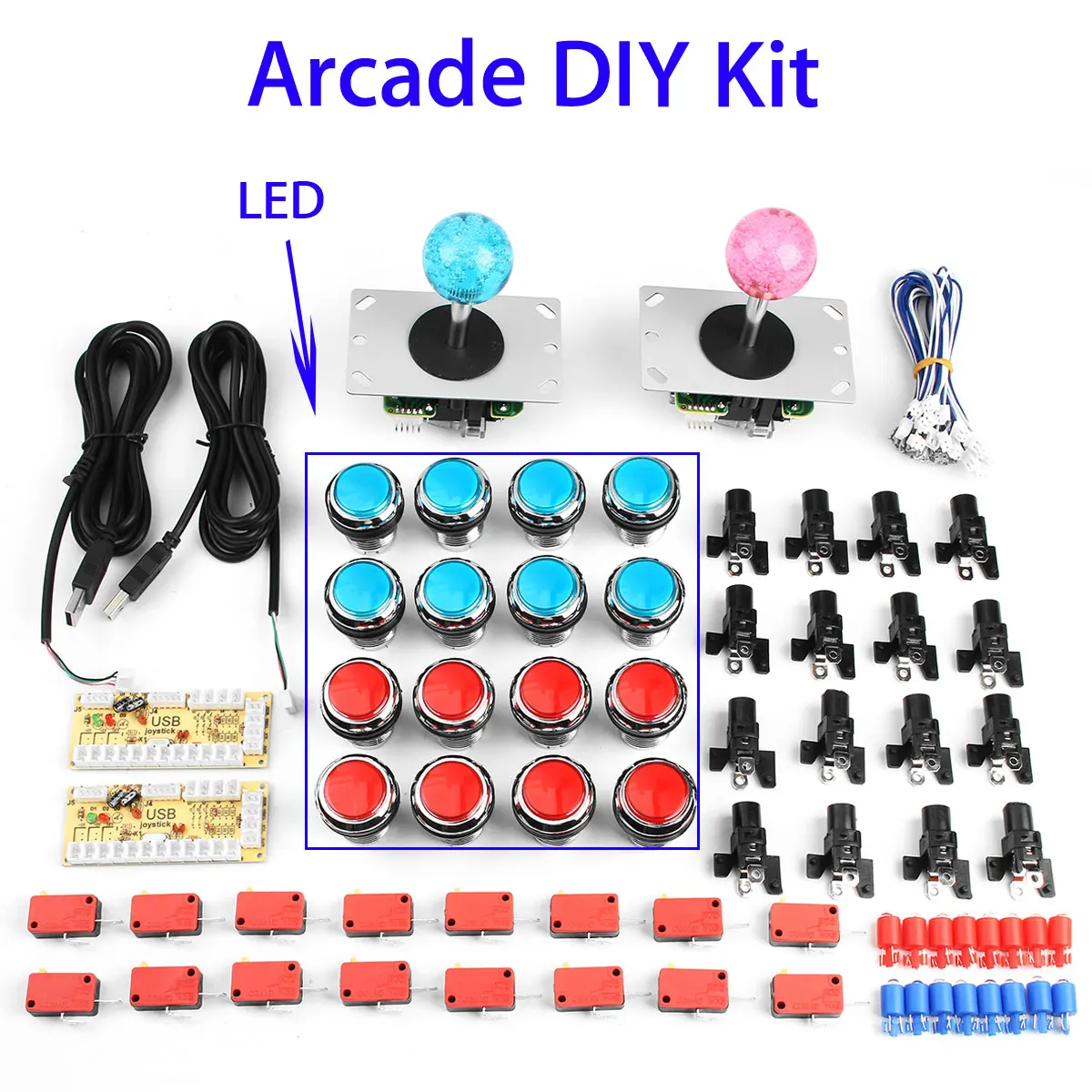 

Blue Red Dual Player Double Joystick DIY Kit for Arcade Game Machine Controller
