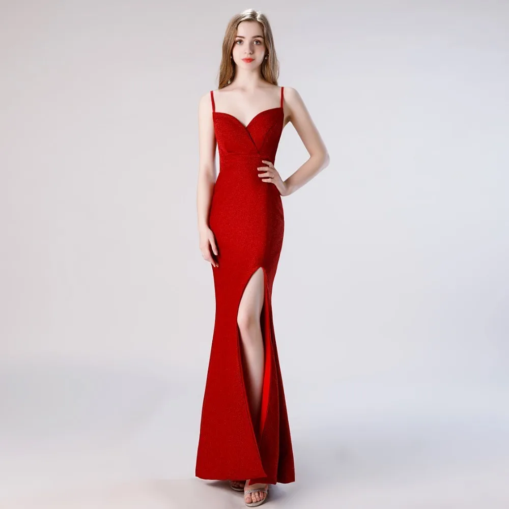 

Vivian's Bridal Simple Spaghetti Strap Wine Prom Dress Sexy Backless Side Slit Velvet Dress Asymmetrical Maxi Pageant Dress