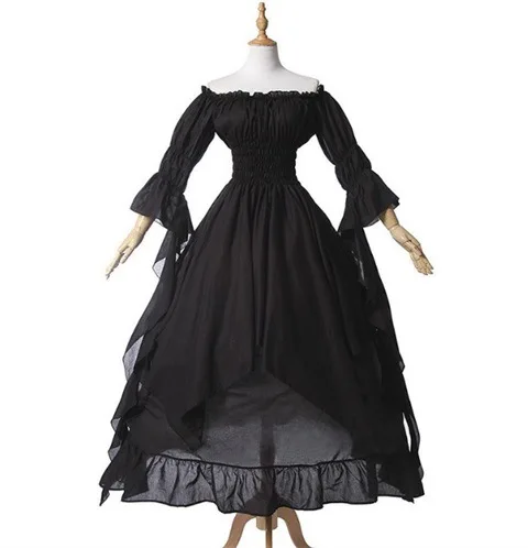 Модное свободное женское готическое платье, женское платье принцессы с рукавами, пуловер, длинное платье, элегантные черные белые вечерние размера плюс платье
