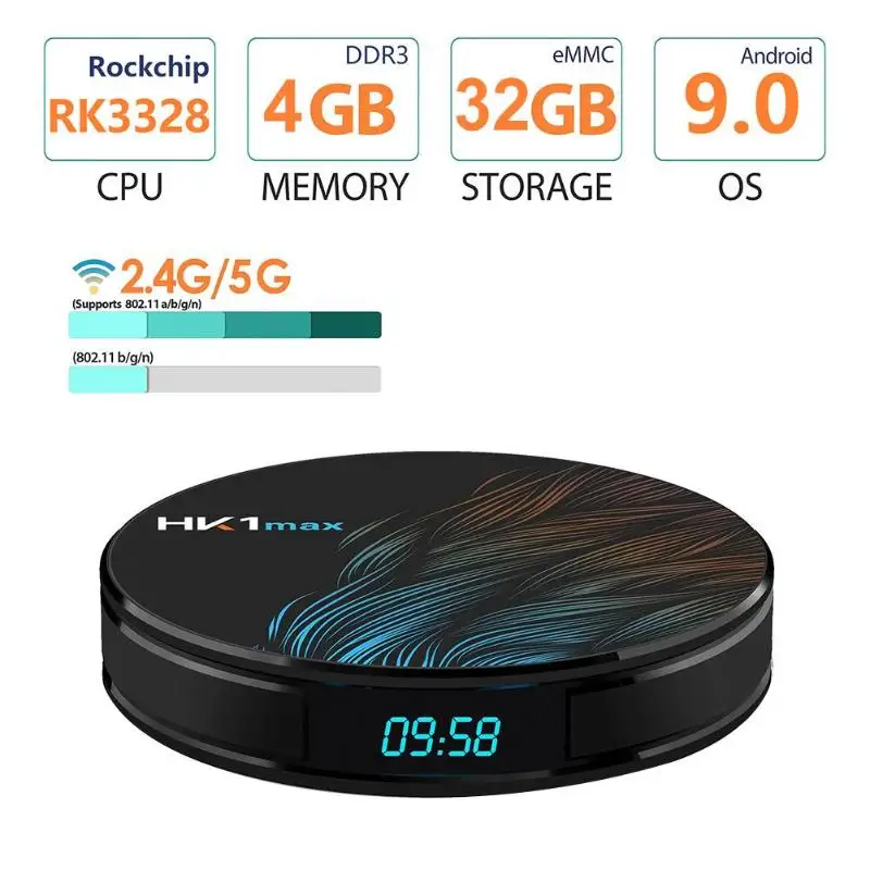 

HK1 MAX Android 9.0 TV Box 4G+32G RK3328 Quad Core WiFi 4K 3D Set-top Box