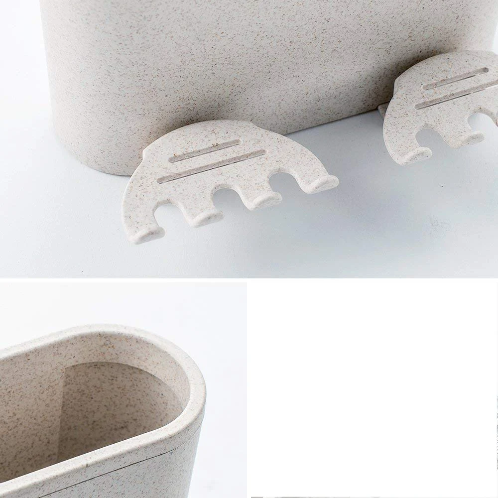 Auto Adesivo Tazza di Paglia di Grano Naturale Gancio con Spazzolino Da Denti Holder Fissato Al Muro Organizzatore per Tazza di Risciacquo e Dentifricio per Ba