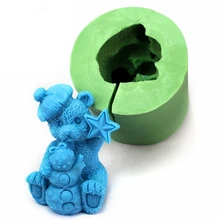 DIY силиконовая форма медведя пресс-формы для свечей 3D Рождественский медведь играют звезды Пудинг Желе Десерт Шоколад Мыло эпоксидная форма S0037XM