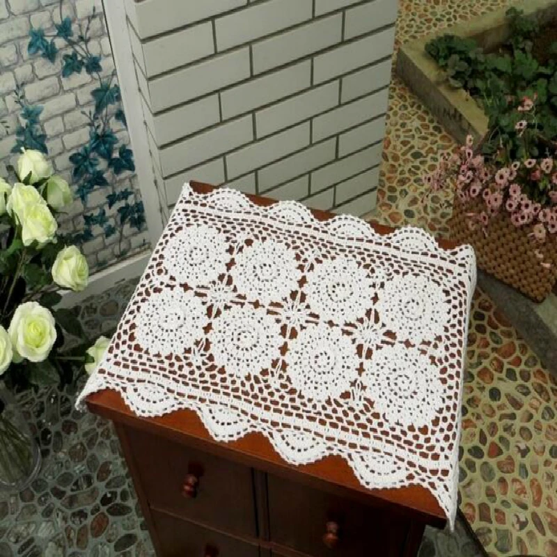 

HOT Handmade Cotton Crochet Tablecloth Table Cloth Towel Rectangular Lace Table Cover Mantel Christmas For Home Wedding Decor