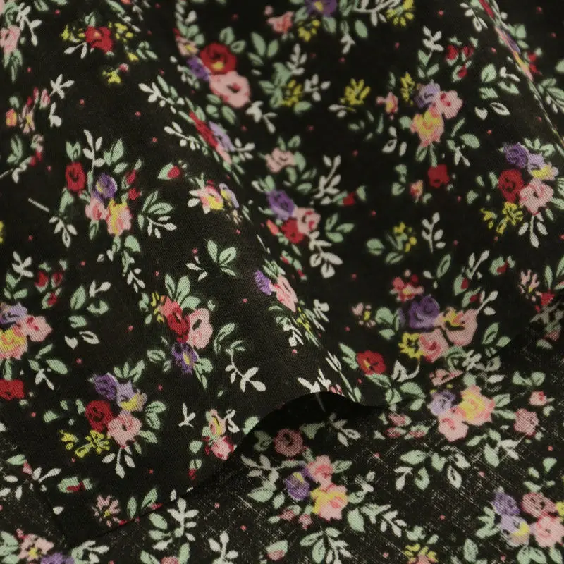 

100% Cotton Fabric Flowers Designs Black Sewing Patchwork Tissu Cloths For Beginner's Practice Tecidos Para Costura Stoffen