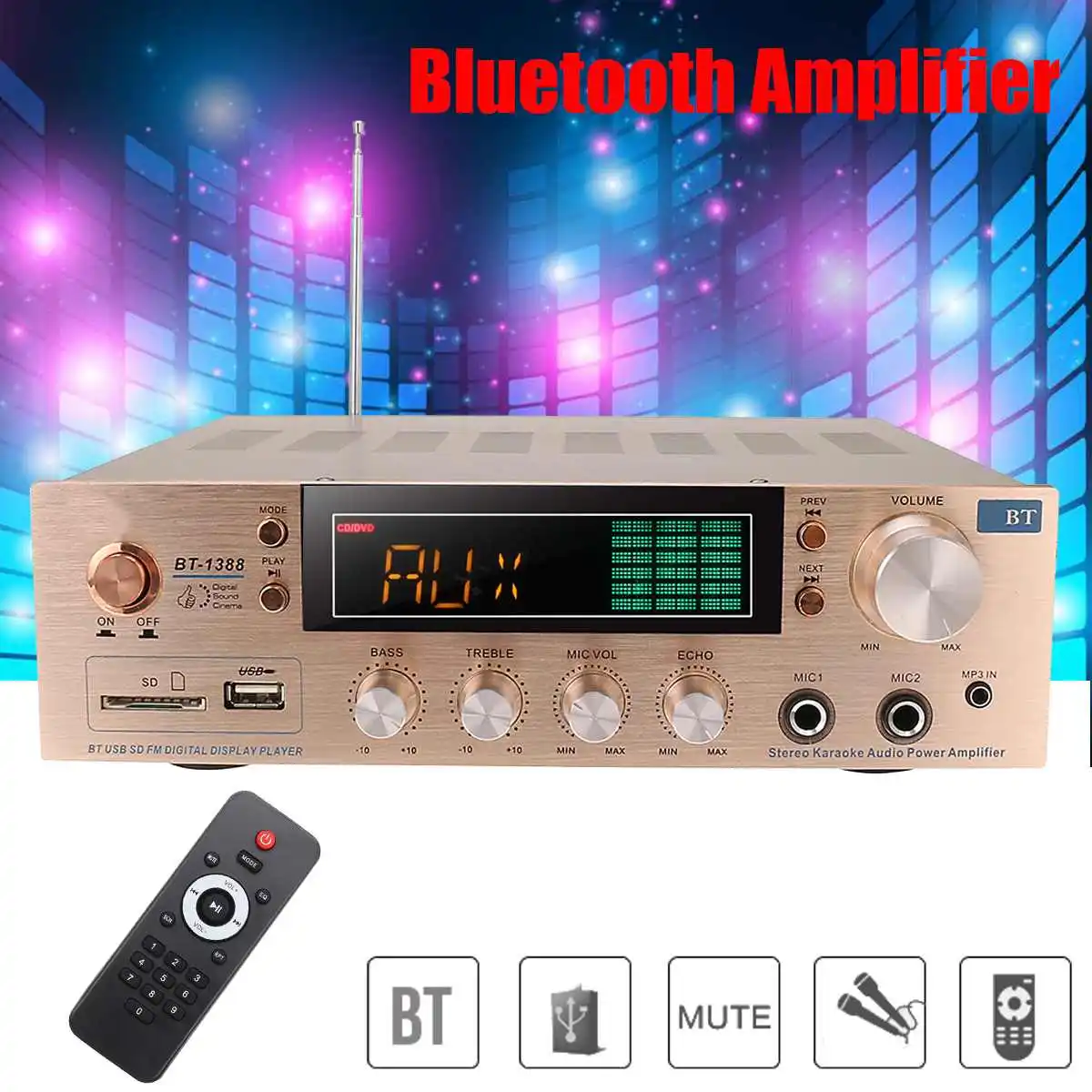Домашний bluetooth стереоусилитель 800 Вт HIFI 2 канала караоке FM радио USB SD усилитель