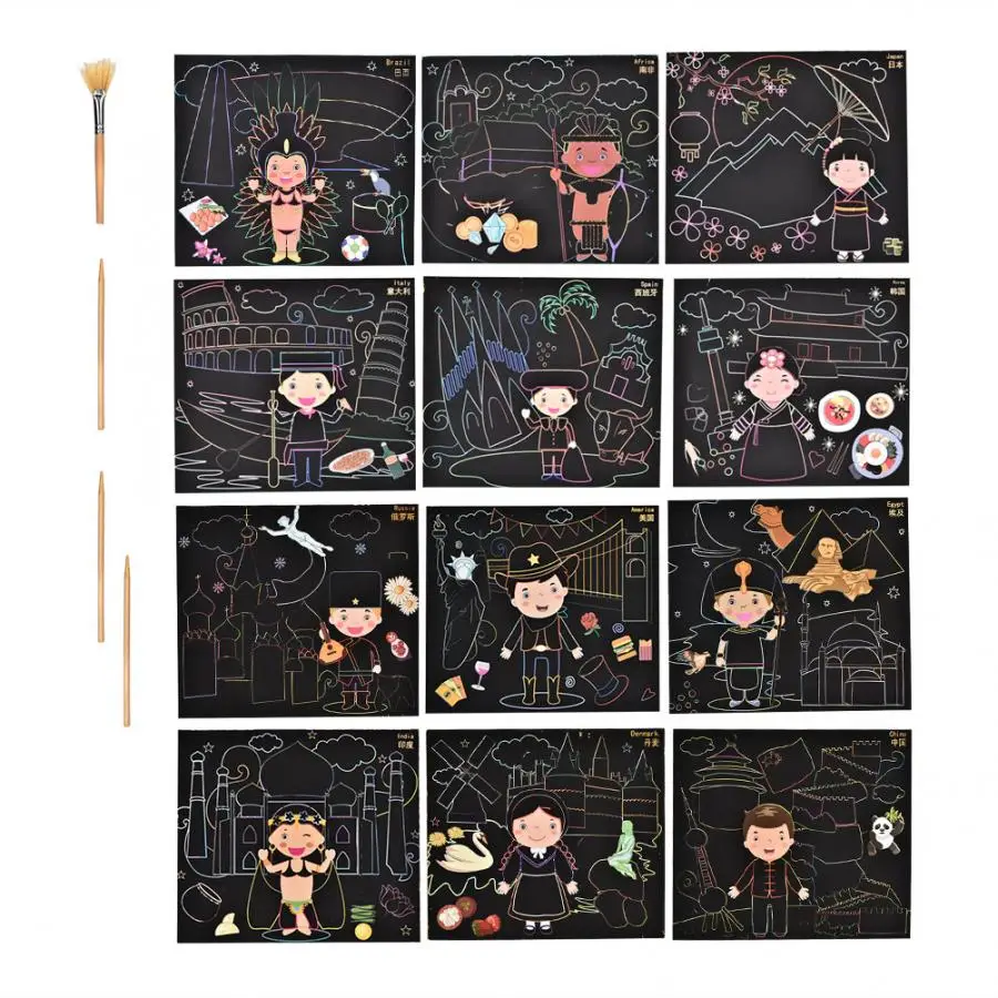 Children Colorful Scratch Art Picture DIY Doodle World Pattern Drawing Craft Painting Educational Toy for Children's Gift Children Colorful Scratch Art Picture DIY Doodle World Pattern Drawing Craft Painting Educational Toy for Children's Gift