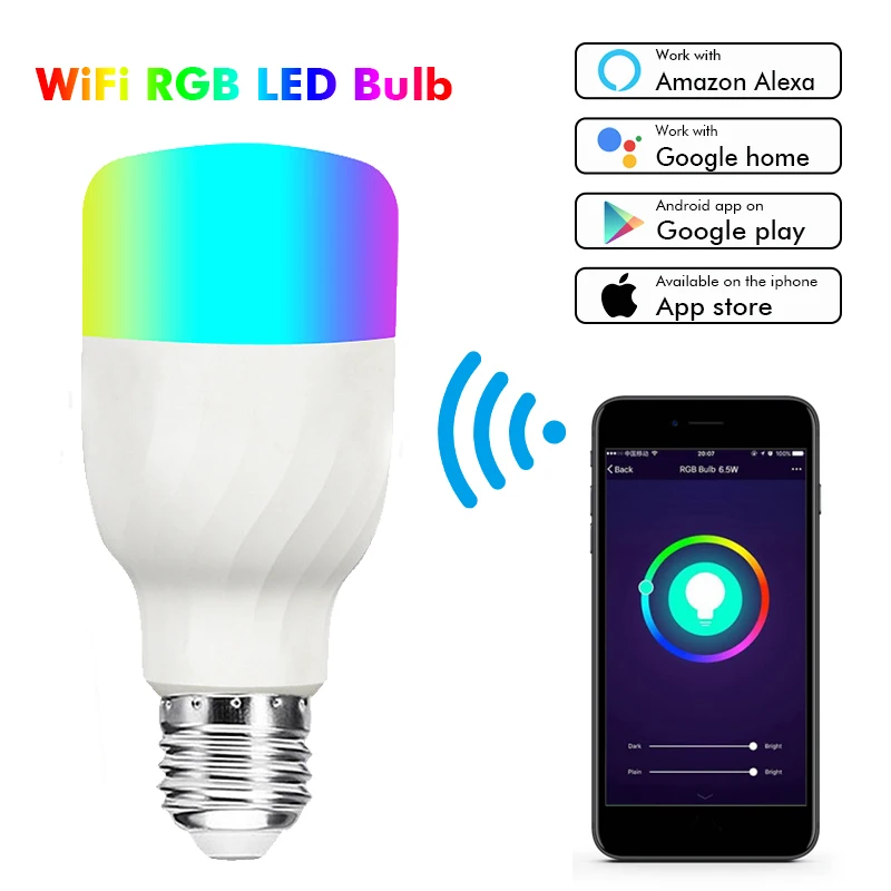 

7W E27/E26/B22 RGB WIFI Wireless Smart LED RGB Light Bulb Dimmable Lamp Voice Control For Alexa Google Home