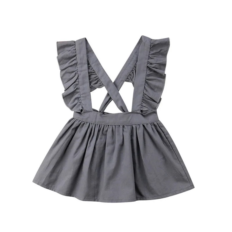 

Cute Toddler Kid Baby Girl Cross Strap Dress Party Dress Sleeveless Ruffle Solid Dress 2019 Summer Clothes For Baby Girl 0-24M