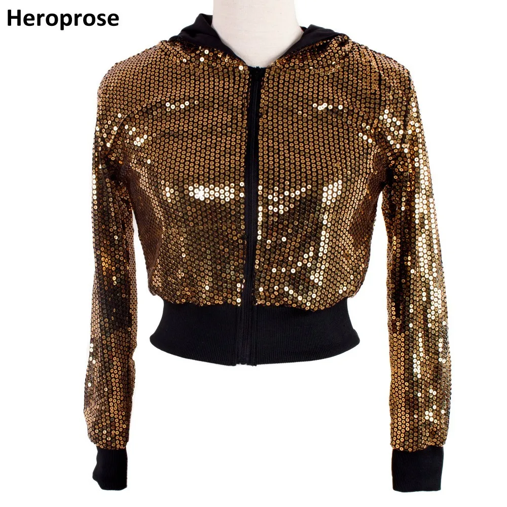 

New Fashion Spring Autumn Women Hip Hop Solid Sequins Jackets Female Jazz Slim Dance Stage Performance Short Coat