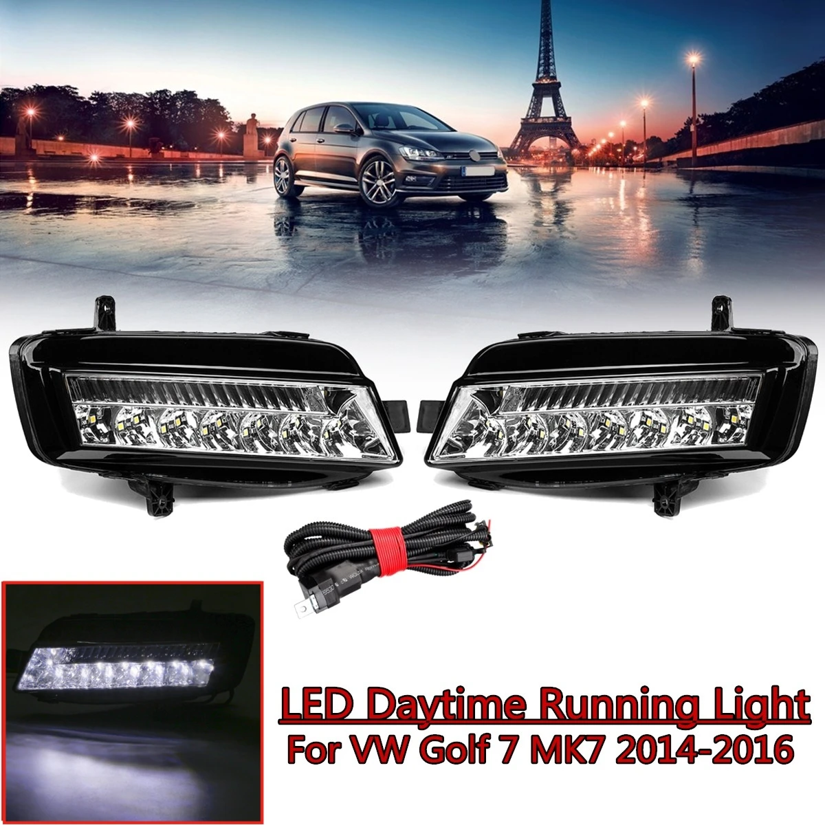 

1 Pair LED DRL Daytime Running Lights Fog Light Fog Lamp Car-styling Headlights Head Lamp For VW Golf 7 MK7 2014-2016