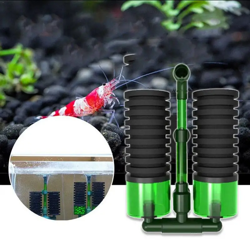 Aquarium Air Pump Fish Tank Double Head Sponge Filter With Air Lift Connected To Air Pump For