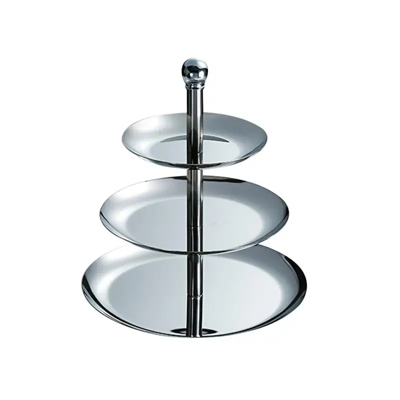 

1pc 3-Tier Dessert Stand Shiny Stainless Steel Stylish Fruit Plate Fruit Stand Cake Display Stand for Wedding Buffet Home Party