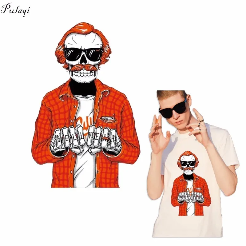 Pulaqi Mr.Skull Cool Man виниловые Пластыри для переноса с утюгом большие размеры