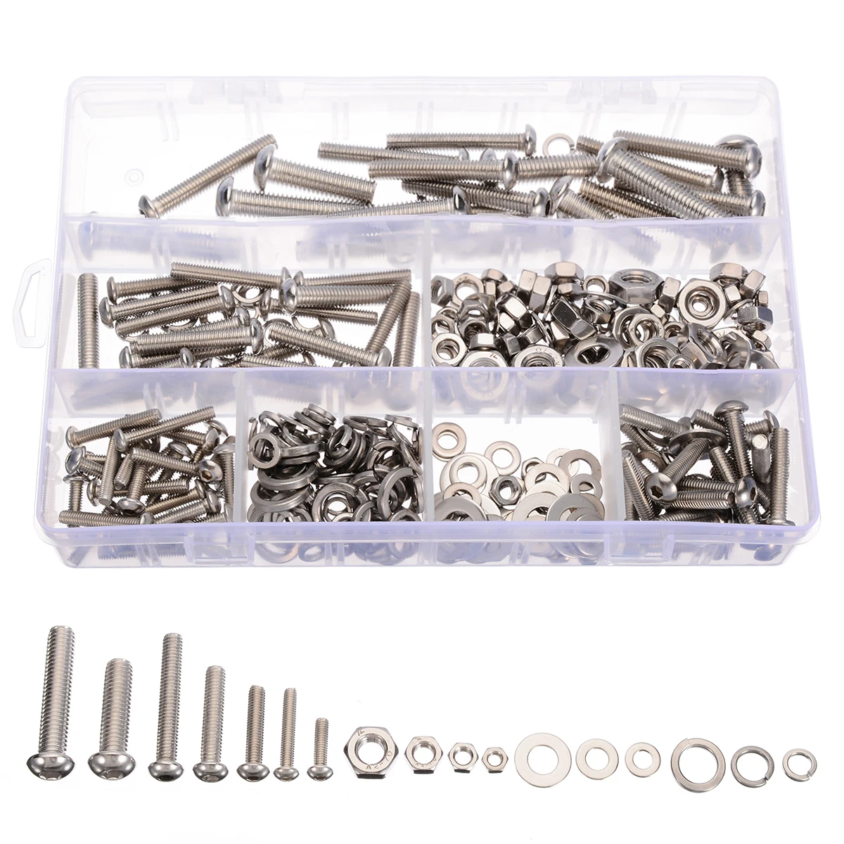 

355pcs/kit M4 M5 M6 M8 Stainless Steel Button Head Hex Bolts Hexagon Socket Screws With Nuts Assortment Kit High Quality